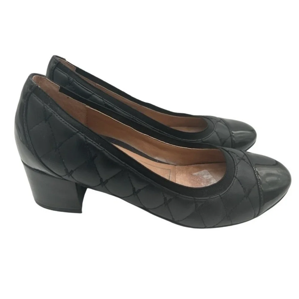 Vionic Pumps Women's Size 9 Black Quilted Leather Block Heel Shoes Comfort